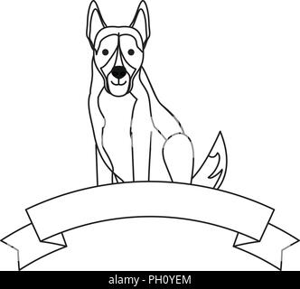 Ruban décoratif avec mignon chien berger allemand icône sur fond blanc, vector illustration Illustration de Vecteur