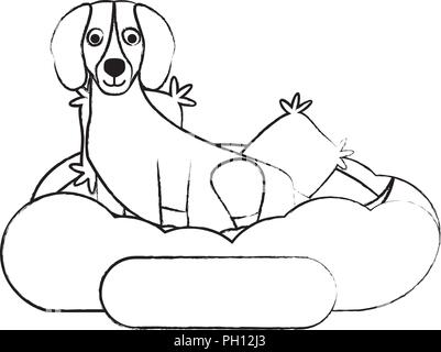 Cute dachshund dog au lit sur fond blanc, vector illustration Illustration de Vecteur