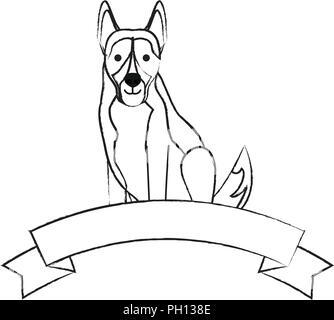 Ruban décoratif avec mignon chien berger allemand icône sur fond blanc, vector illustration Illustration de Vecteur