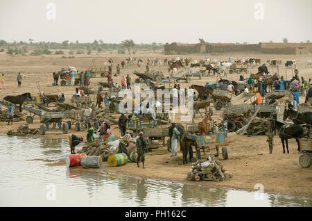 Le passage de la rivière Bani sur le marché hebdomadaire, journée lundi. Djenné, Site du patrimoine mondial de l'Unesco. Le Mali, Afrique de l'Ouest Banque D'Images