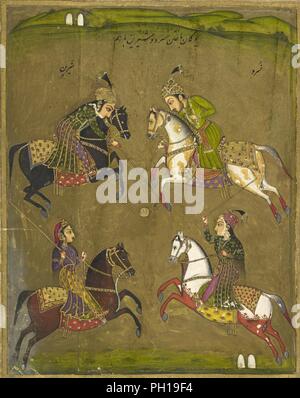 Une version abrégée de Khusro u Shirin par Nizami. Soixante-trois miniatures. - 'Khusro et Shirin jouer au polo.' . Banque D'Images