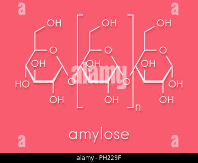 L'amylose polysaccharide polymère, la structure chimique. L'organe de l'amidon (en plus de l'amylopectine). Formule topologique. Banque D'Images