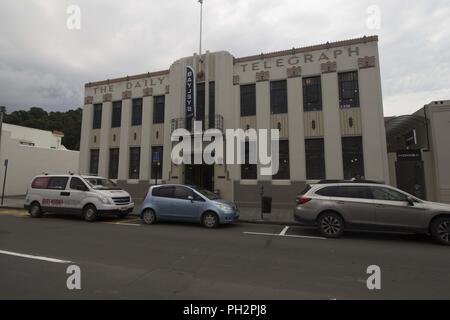 Façade du Daily Telegraph Building, un bâtiment de style Art déco classique dans la région de Napier, Nouvelle-Zélande, le 29 novembre 2017. () Banque D'Images