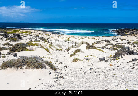 Plage de sable blanc dans Caleton Blanco à Lanzarote, îles Canaries, Espagne Banque D'Images