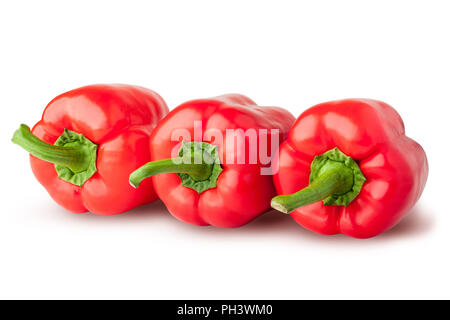 3 poivron rouge, paprika, chemin, isolé sur fond blanc, pleine profondeur de champ Banque D'Images