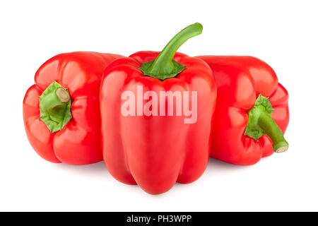 3 poivron rouge, paprika, chemin, isolé sur fond blanc, pleine profondeur de champ Banque D'Images