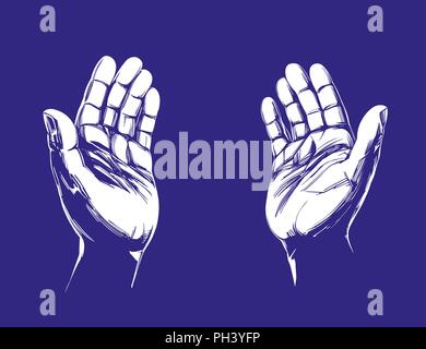 Mains qui prient , symbole du christianisme hand drawn vector illustration croquis Illustration de Vecteur