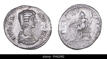 Pièce d'argent romaine Denarius (200-207MA) : Julia Domna (AD 160-217) impératrice romaine d'origine syrienne, seconde épouse de Septime Sévère Banque D'Images