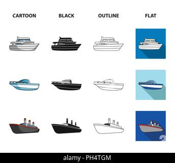 Bateau de sauvetage, de protection, de marchandises navire à vapeur, location de bateaux et de sports.le transport de l'eau définie en icônes collection cartoon,Black,télévision,contour vectoriel style symbo Illustration de Vecteur