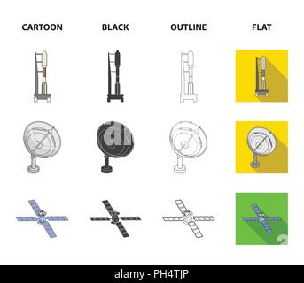 Radar Radio, station d'engin spatial dans l'espace, Lunokhod. La technologie de l'espace collection set icons in cartoon,Black,télévision,contour vectoriel style stock symbol illu Illustration de Vecteur