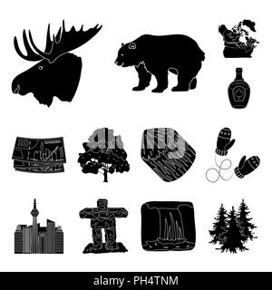 Pays Canada icônes noires dans set collection pour la conception. Le Canada et monument symbole vecteur illustration de stock. Illustration de Vecteur