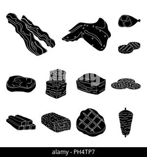 Viandes différentes icônes noires dans set collection pour la conception. Produit de viande symbole vecteur illustration de stock. Illustration de Vecteur