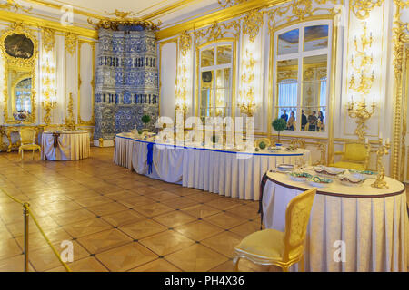 Pouchkine, Saint Petersburg, Russie - 8 janvier 2018 : Chevalier Salle à manger en palais de Catherine à Tsarskoe Selo Banque D'Images