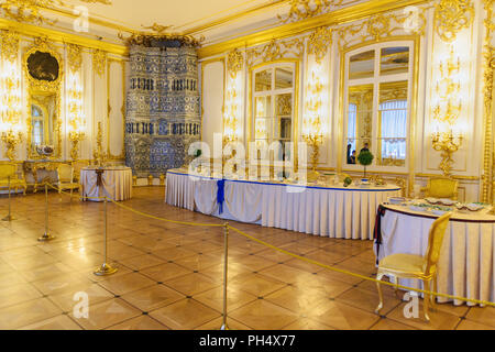 Pouchkine, Saint Petersburg, Russie - 8 janvier 2018 : Chevalier Salle à manger en palais de Catherine à Tsarskoe Selo Banque D'Images