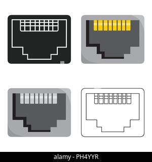 Port LAN dans l'icône cartoon style isolé sur fond blanc. Illustration vecteur symbole de l'ordinateur personnel. Illustration de Vecteur