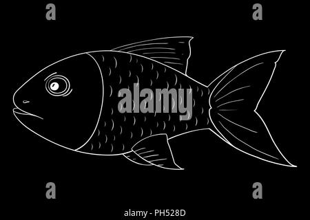 Contour poissons croquis sur fond noir Illustration de Vecteur