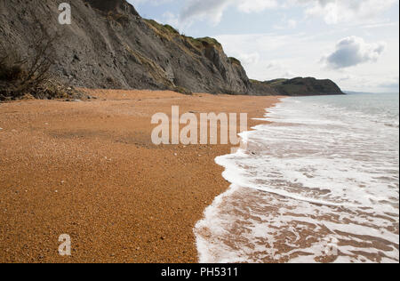 La vue est le long de la plage en direction du hameau de Seatown. La région est connue pour un large éventail de fossiles, et ammonites et bélemnites sont surtout Banque D'Images