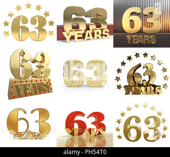 Numéro de série de soixante trois ans (63 ans) célébration du design. Anniversaire nombre d'éléments de modèle pour votre fête d'anniversaire. 3D illustration. Banque D'Images