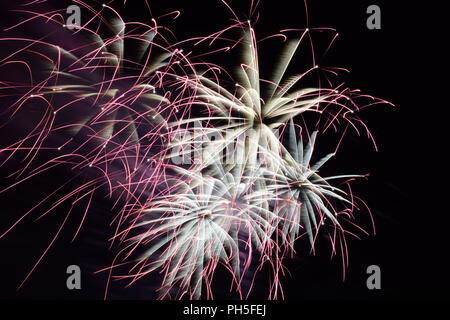 Argent rose et d'artifice, feu d'artifice pour la célébration par nuit Banque D'Images