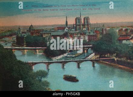 Panorama de la Seine avec la cathédrale Notre-Dame et de l'Îsle de la Cité, Paris, c1920. Artiste : Inconnu. Banque D'Images