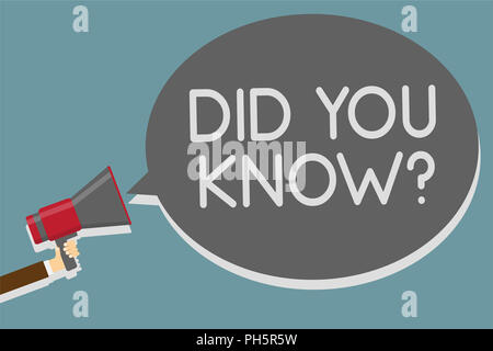 Écrit remarque montrant le saviez-vous question. Photo d'entreprise présentant des faits amusants et connaissances générales de l'information Chiffres Man pointing haut-p. Banque D'Images