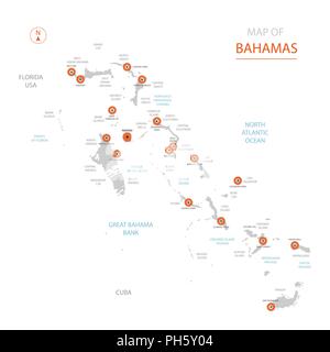 Vecteur stylisé Bahamas carte montrant les grandes villes, la capitale Nassau, divisions administratives. Illustration de Vecteur