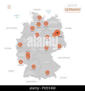Vecteur stylisé Allemagne Carte montrant les grandes villes, capitale Berlin, les divisions administratives et les frontières du pays Illustration de Vecteur
