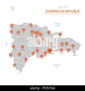 Vecteur stylisé République Dominicaine carte montrant les grandes villes, la capitale Santo Domingo, les divisions administratives et les frontières du pays Illustration de Vecteur