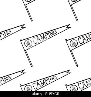 Fanion de Camping modèle homogène. Art style hipster monochromes. Fond d'illustration vectorielle Stock isolé sur fond blanc Illustration de Vecteur