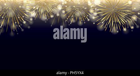 Golden d'artifice dans la nuit obscure célébration vector illustration EPS10 Illustration de Vecteur