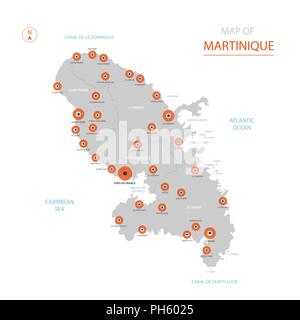 Vecteur stylisé Martinique carte montrant les grandes villes, la capitale Fort-de-France, les divisions administratives. Illustration de Vecteur