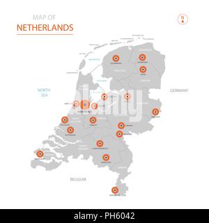 Vecteur stylisé Pays-bas carte montrant les grandes villes, Amsterdam, les divisions administratives. Illustration de Vecteur