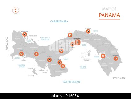 Vecteur stylisé Panama carte montrant les grandes villes, la capitale Panama City, divisions administratives. Illustration de Vecteur