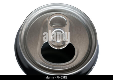 Vue de dessus d'une canette de soda ouverte isolated on white Banque D'Images