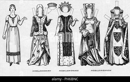 "La Galerie du Costume : robes portées dans les dernières années du règne d'Édouard III', c1934. Artiste : Inconnu. Banque D'Images