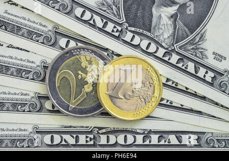 US-Dollar - Euromuenzen Banque D'Images