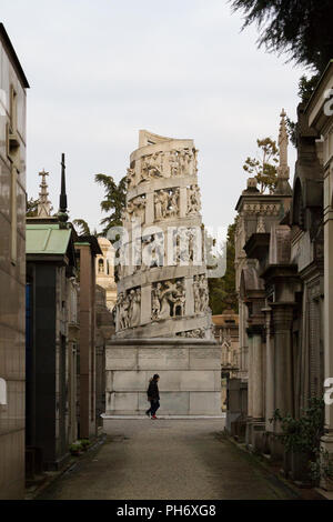 Milan, Italie. 2018/2/8. Mausolée d'Antonio Bernocchi par Giannino Castiglioni représentant la voie de Jésus de la croix au Cimitero Monumentale. Banque D'Images