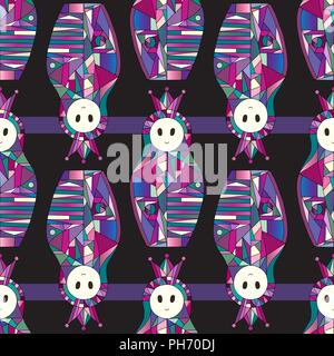 Matrioshka girl hand drawn vector pattern. Poupée de nidification avec arrière-plan de la couronne dans un style moderne. Illustration de Vecteur