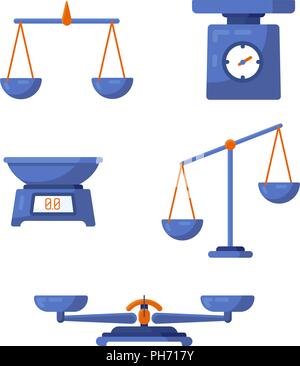 Un ensemble d'échelles différentes, d'un poids, le poids, l'équilibre dans un style plat. Vector illustration. Illustration de Vecteur
