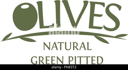 Direction générale des olives avec le modèle de l'emblème. Vert olive dénoyautées naturel, simple, design logo illustration isolé sur fond blanc Illustration de Vecteur