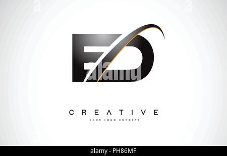 ED E D de conception de logo Swoosh Lettre moderne avec des lignes courbes Swoosh jaune illustration vectorielle. Illustration de Vecteur