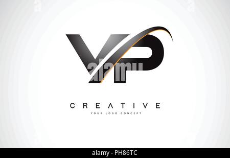 VP V P Swoosh Lettre Logo Design moderne avec des lignes courbes Swoosh jaune illustration vectorielle. Illustration de Vecteur