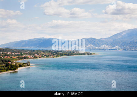 Golfe de Corinthe, Patras, bridge Rio-Antirrio, Sterea Hellas, Grèce, Europe Banque D'Images