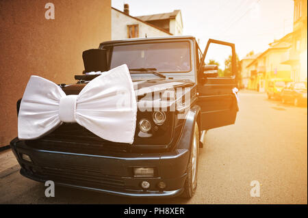 Mariage élégant cortège de voitures avec un arc et hat Banque D'Images