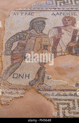 La mosaïque dans la chambre des gladiateurs (3e siècle), ancienne ville grecque Kourion, près de Limassol, Chypre Banque D'Images