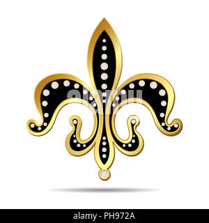 Black fleur de lis avec une bordure or Banque D'Images