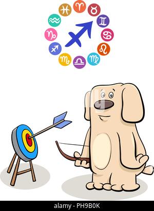 Cartoon Illustration du Sagittaire signe du zodiaque avec Funny Dog Illustration de Vecteur