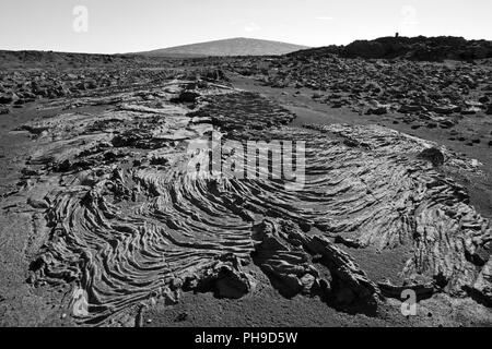 Pahoehoe lava et volcan bouclier Skjaldbreidur, Islande Banque D'Images