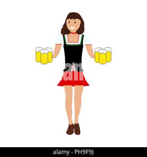 Serveuse bière ours fille Illustration de Vecteur
