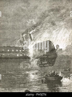 Le steamboat Erie en feu, 9 août 1841, plus tard rebaptisé Jersey dans la prose anonyme sketch, intitulé Le timonier du Lac Érié Banque D'Images